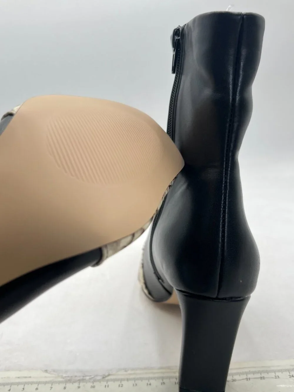 Black Sneaker Square Toe Comfort Chunky Heel Ankle Boots Zipper Booties Winter